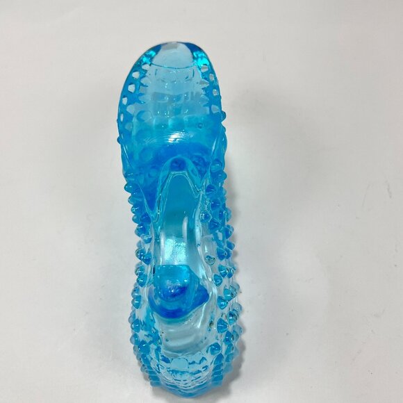 Vtg Fenton Cat Head Blue Opalescent Hobnail Glass 3995 Slipper Shoe 60s Glows - Picture 9 of 16